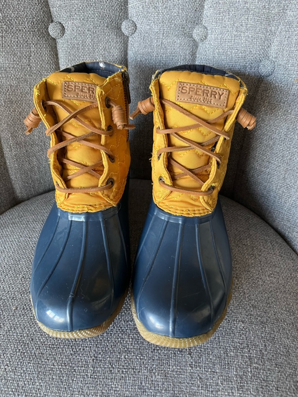 Sperry Navy and Mustard Waterproof Duck Boots